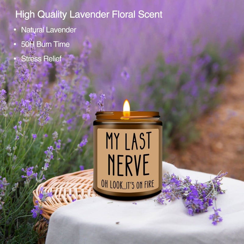 Homsolver Gifts for Women Men, Birthday Gifts for Women, Mom, Her, Him - My Last Nerve Lavender Candles - Funny Best Friend, White Elephant Gift for Adults, Coworkers, Sister, Bestie - Image 2