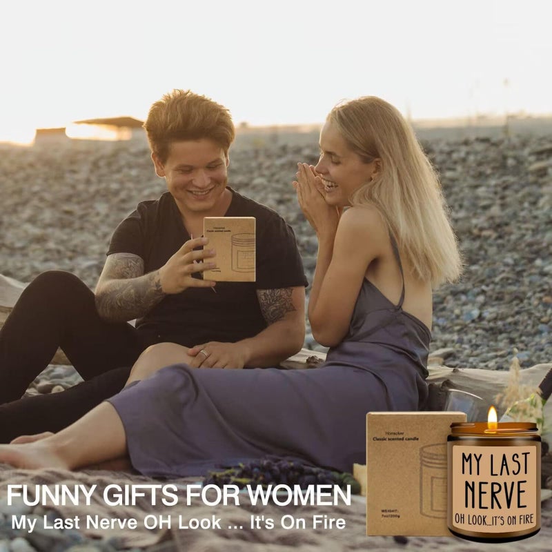 Homsolver Gifts for Women Men, Birthday Gifts for Women, Mom, Her, Him - My Last Nerve Lavender Candles - Funny Best Friend, White Elephant Gift for Adults, Coworkers, Sister, Bestie - Image 5