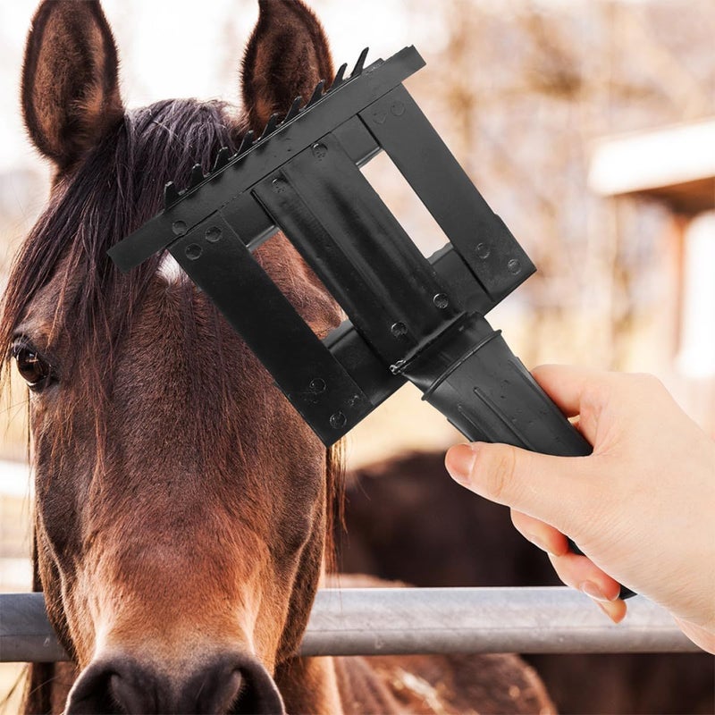 2Pcs Black Horse Grooming Brush and Metal Fur Rake for Itch Relief and Cleaning - Image 4