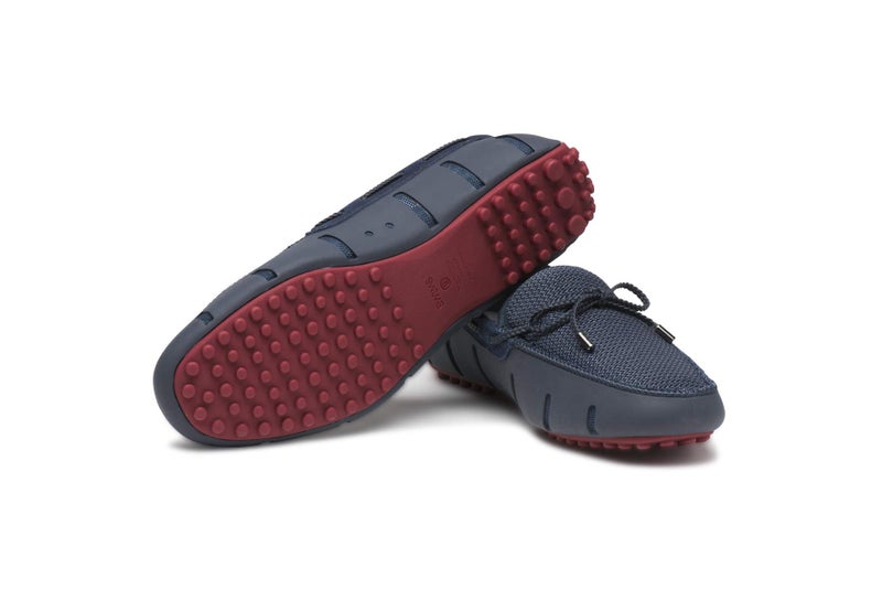 SWIMS Mens Deluxe Loafers, Braided Lace Shoes for Men, Casual Beach Loafer, Comfortable Summer Shoe, Stylish Lightweight Walking Footwear(Navy/Red,7) - Image 4