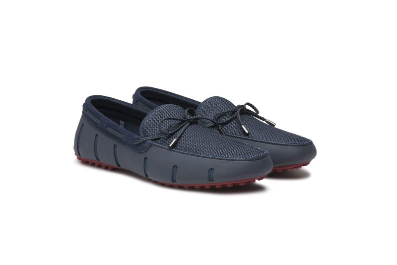 SWIMS Mens Deluxe Loafers, Braided Lace Shoes for Men, Casual Beach Loafer, Comfortable Summer Shoe, Stylish Lightweight Walking Footwear(Navy/Red,7) - Image 2