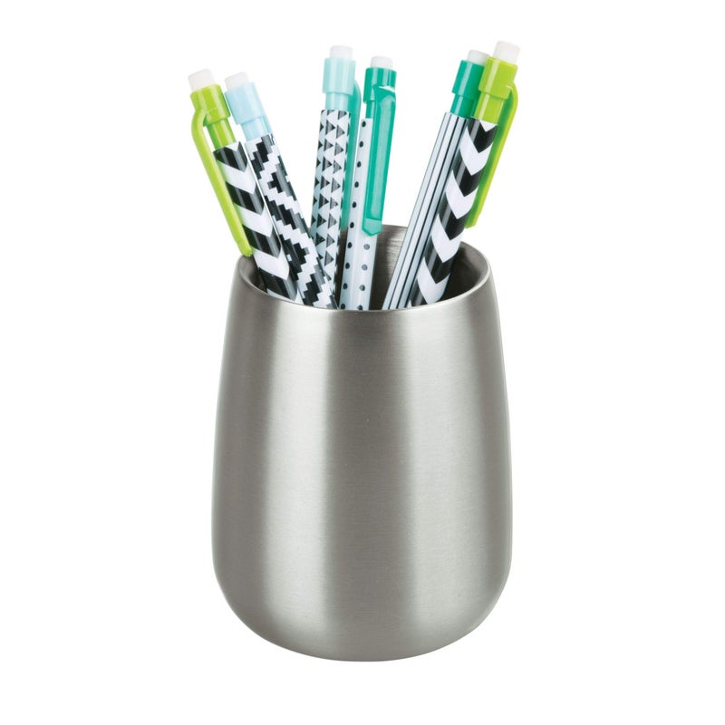 InterDesign iDesign Nogu Metal Tumbler Cup, Holder for Makeup Brushes, Toothbrushes, Glasses, Brushes on Bathroom, Vanity Countertops, College Dorm, Bedroom Desks, 3.25" x 3.25" x 4" - Brushed Stainless Steel - Image 4
