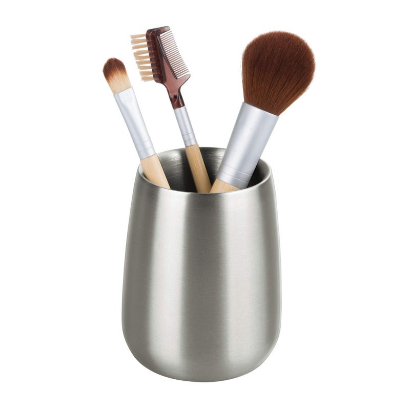 InterDesign iDesign Nogu Metal Tumbler Cup, Holder for Makeup Brushes, Toothbrushes, Glasses, Brushes on Bathroom, Vanity Countertops, College Dorm, Bedroom Desks, 3.25" x 3.25" x 4" - Brushed Stainless Steel - Image 1