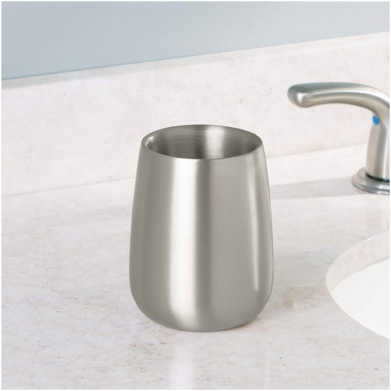 InterDesign iDesign Nogu Metal Tumbler Cup, Holder for Makeup Brushes, Toothbrushes, Glasses, Brushes on Bathroom, Vanity Countertops, College Dorm, Bedroom Desks, 3.25" x 3.25" x 4" - Brushed Stainless Steel - Image 2