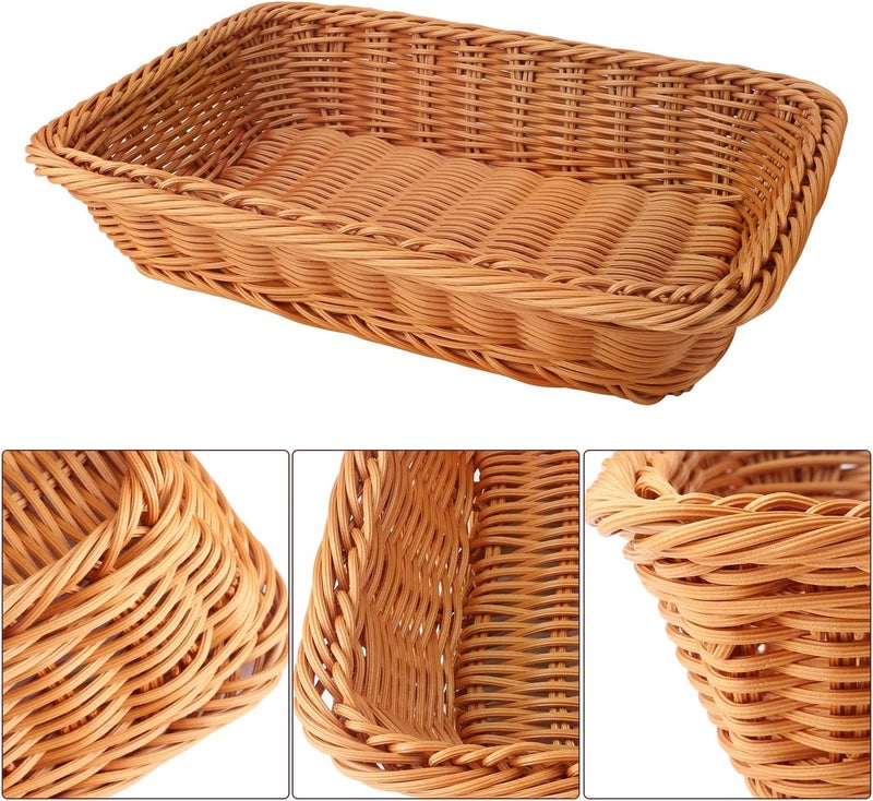 EUSOAR Wicker Bread Basket, 11.8"x 7.9"x 2.4" 3pcs Tabletop Food Serving Baskets Trays, Bread Proofing Basket, Food Fruit Vegetables Sundries Storage Basket for Restaurant Bakery Family Party - Image 3