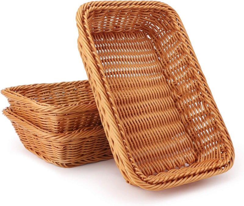 EUSOAR Wicker Bread Basket, 11.8"x 7.9"x 2.4" 3pcs Tabletop Food Serving Baskets Trays, Bread Proofing Basket, Food Fruit Vegetables Sundries Storage Basket for Restaurant Bakery Family Party - Image 1