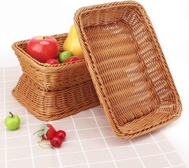 EUSOAR Wicker Bread Basket, 11.8"x 7.9"x 2.4" 3pcs Tabletop Food Serving Baskets Trays, Bread Proofing Basket, Food Fruit Vegetables Sundries Storage Basket for Restaurant Bakery Family Party - Image 5