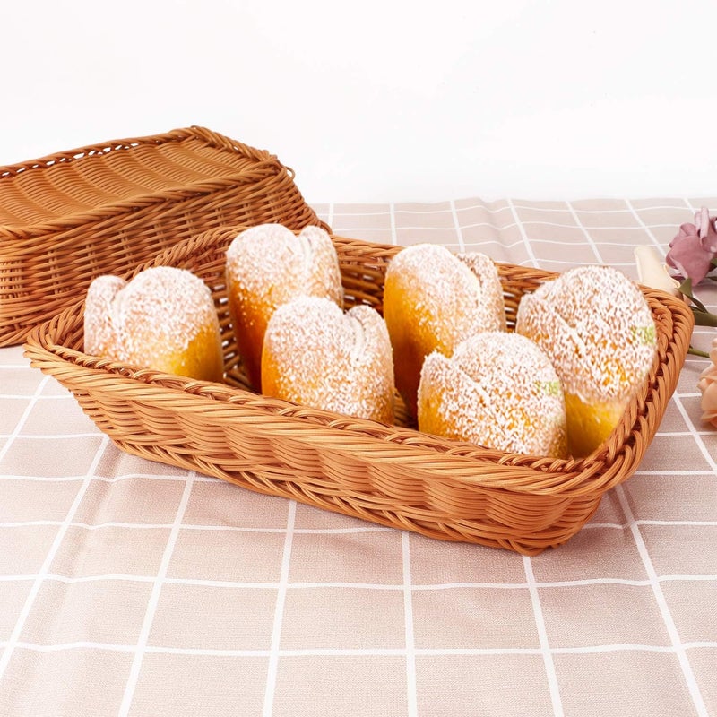 EUSOAR Wicker Bread Basket, 11.8"x 7.9"x 2.4" 3pcs Tabletop Food Serving Baskets Trays, Bread Proofing Basket, Food Fruit Vegetables Sundries Storage Basket for Restaurant Bakery Family Party - Image 4