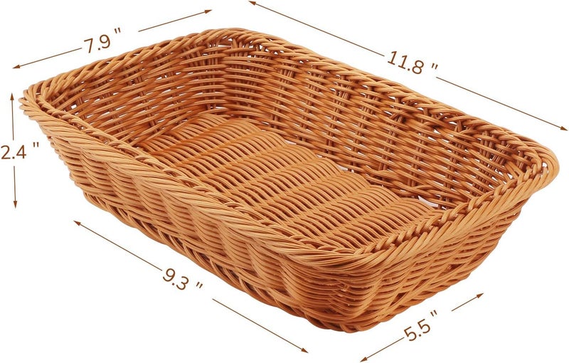 EUSOAR Wicker Bread Basket, 11.8"x 7.9"x 2.4" 3pcs Tabletop Food Serving Baskets Trays, Bread Proofing Basket, Food Fruit Vegetables Sundries Storage Basket for Restaurant Bakery Family Party - Image 2