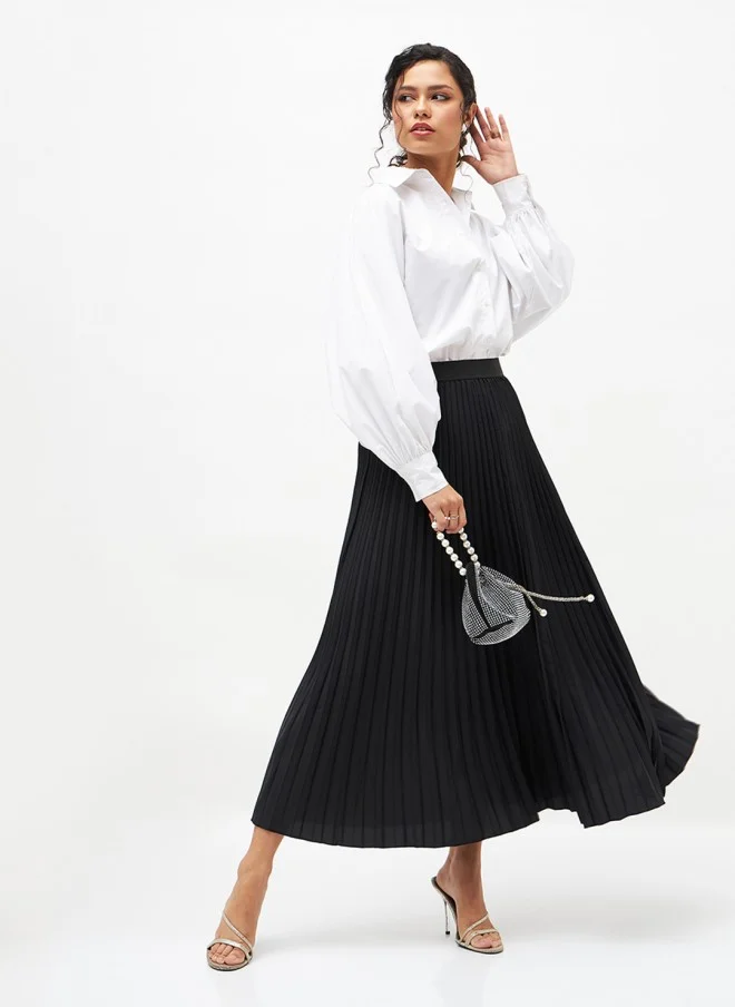 ساسافراس Black Accordion Pleated Maxi Flared Skirt for Women