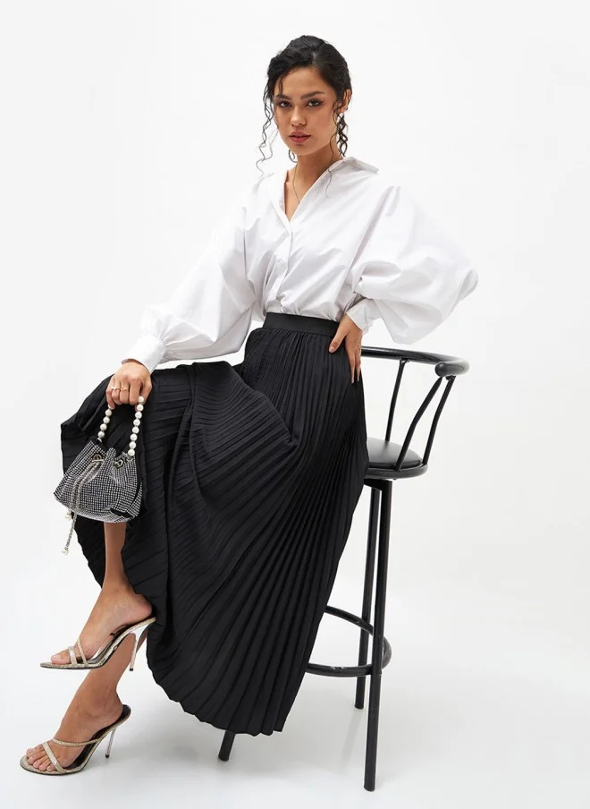 ساسافراس Black Accordion Pleated Maxi Flared Skirt for Women
