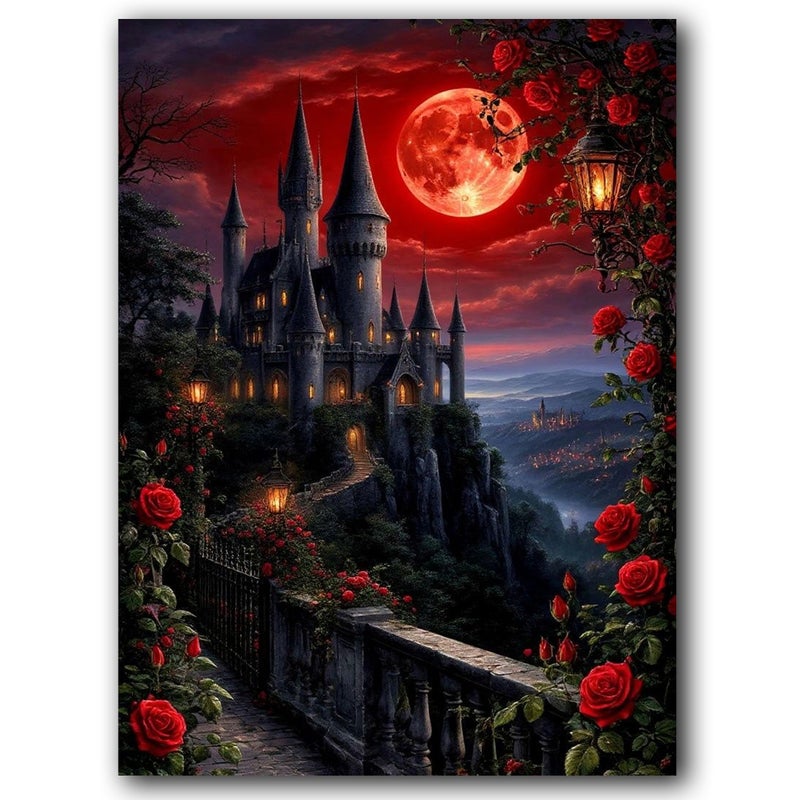 NEGEKFKX Rose Castle Diamond Art Kits for Adults Beginners,Diamond Painting Kits for Adults,5D Full Drill DIY Diamond Dot Gem Art Kit Wall Home Decor Arts Craft 16x12 inch - Image 1