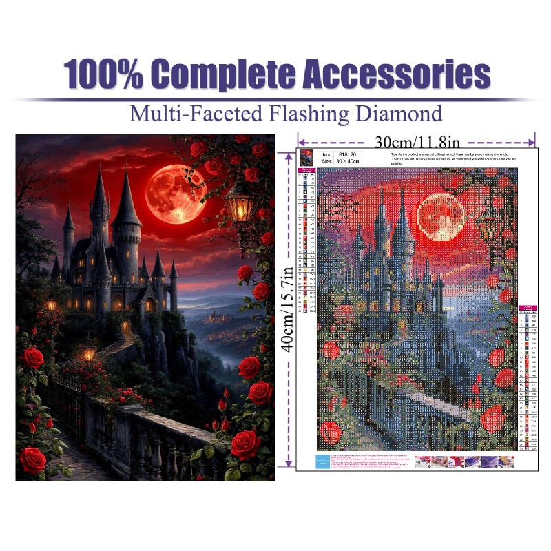 NEGEKFKX Rose Castle Diamond Art Kits for Adults Beginners,Diamond Painting Kits for Adults,5D Full Drill DIY Diamond Dot Gem Art Kit Wall Home Decor Arts Craft 16x12 inch - Image 4