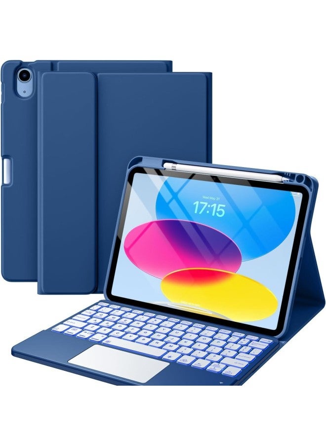 For IPad11 Flat Leather Case Keyboard Separation Protective Case 10.9 10.2 Bluetooth Touch Keyboard Shell Mouse-Color:White Ice Blue-Applicable Models:ipad Pro13 2024 - Image 2