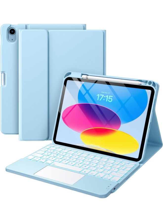 For IPad11 Flat Leather Case Keyboard Separation Protective Case 10.9 10.2 Bluetooth Touch Keyboard Shell Mouse-Color:White Ice Blue-Applicable Models:ipad Pro13 2024 - Image 1