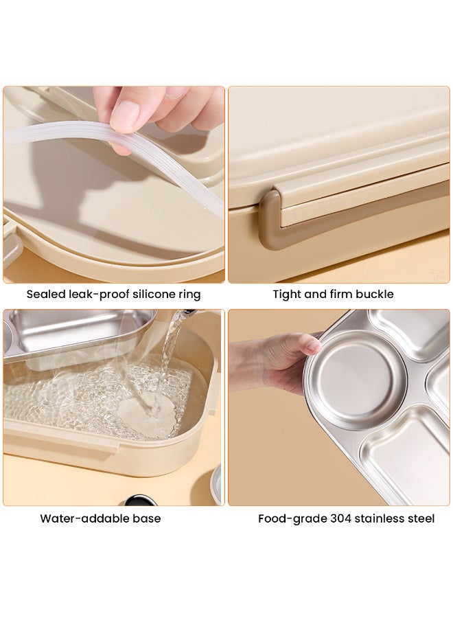 HI-FINE Lunch Box,1200ml Stainless Steel Bento Box,Versatile 3-Compartment Portable Lunch Box Container-Salad Lunch Containers for Adults/Kids with Chopsticks Spoon Thermos Bag Accessories (Beige)  - Image 3