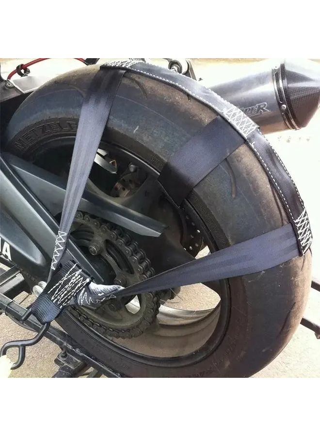 حزام إطار الدراجة النارية قابل للطي سهل التخزين متين من البوليستر تأمين عجلة خلفية مشبك أسود أحمر أداة تركيب حافة الإطار 1 قطعة - Image 5