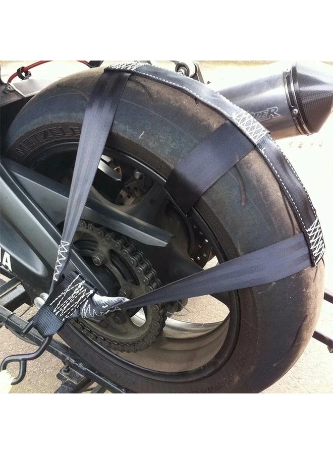 حزام إطار الدراجة النارية قابل للطي سهل التخزين متين من البوليستر تأمين عجلة خلفية مشبك أسود أحمر أداة تركيب حافة الإطار 1 قطعة - Image 1