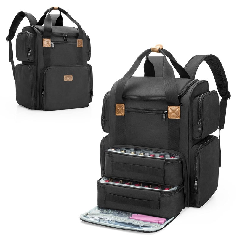 BAFASO BAFASO Nail Polish Organizer Backpack Holds 70 Bottles and a Nail Lamp, Nail Polish Organizer Case with 2 Removable Pouches and a Laptop Sleeve (Patented Design), Black