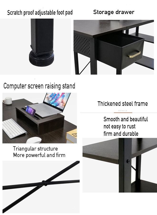 Chulovs - 140cm Writing Computer Desk , Home Office Study Desk with 2 Storage Shelves on Left or Right Side, Industrial Simple Style Wood Table Metal Frame for PC Laptop Notebook - Image 1
