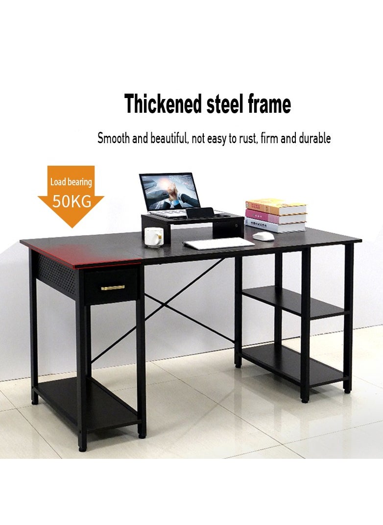 Chulovs - 140cm Writing Computer Desk , Home Office Study Desk with 2 Storage Shelves on Left or Right Side, Industrial Simple Style Wood Table Metal Frame for PC Laptop Notebook - Image 1