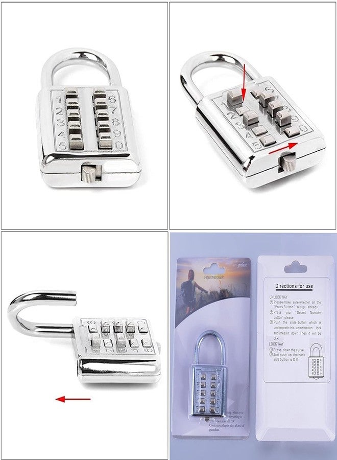 Eis Combination Lock 10 Digit Push-Button Combination Number Code Luggage Lock Padlock Door/Bag/Luggage/Gym Locker/Motorcycle Trunk/Helmet Silver | Padlock Lock for Home/Shop/Office/Store/Farmhouse - Image 5