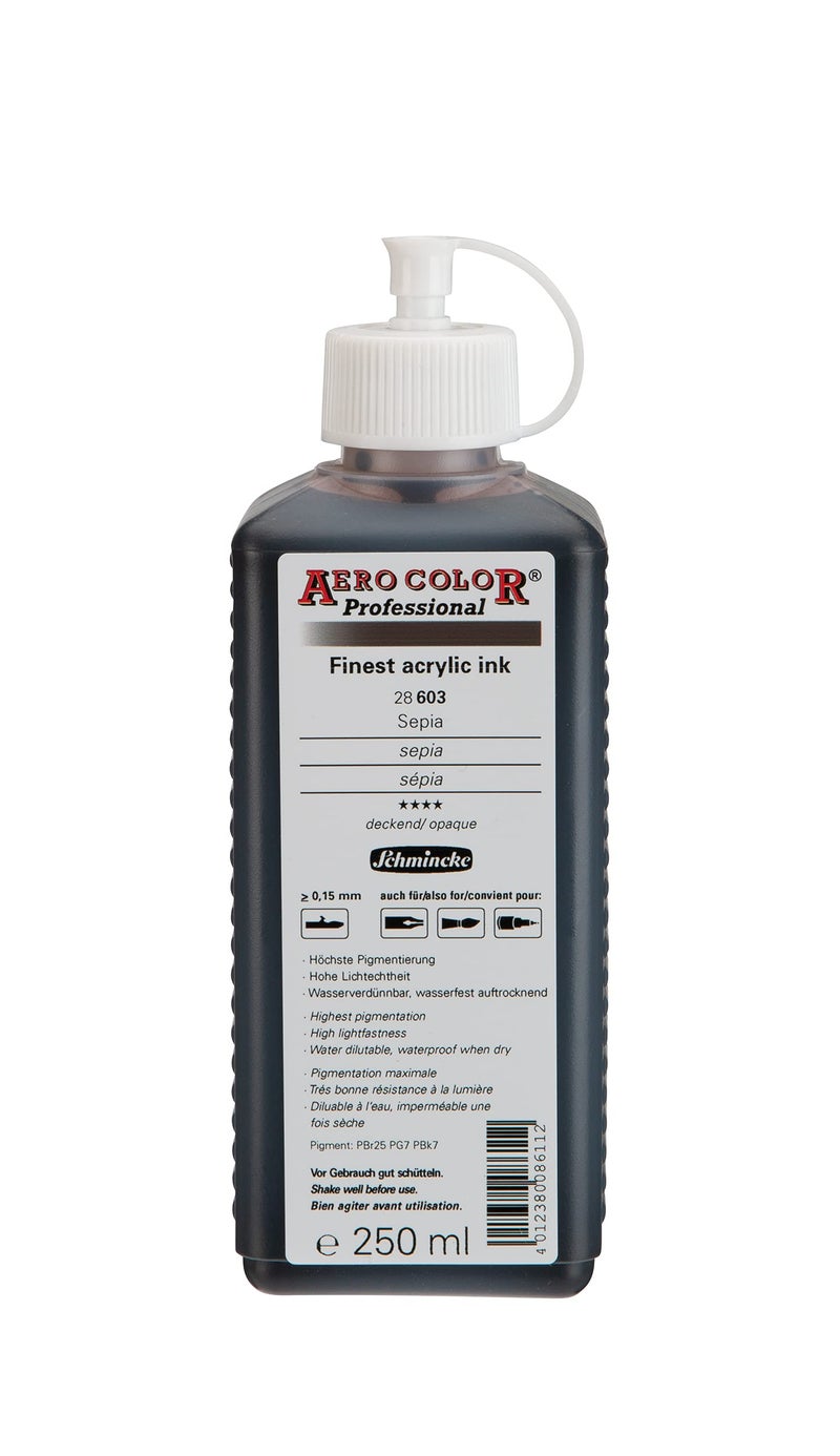 Schmincke - AERO COLOR Professional, Sepia 250 ml, 28603027, highly liquid, highly brilliant acrylic colour for acrylic painting, airbrush, mixed media, acrylic ink - Image 1