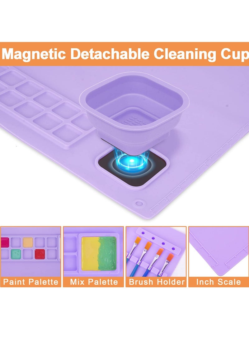 Silicone Craft Mat, Nonslip Silicon Mat for Painting 20x16 Inches Silicon Mat with Magnetic Detachable Cleaning Cup for Painting Clay DIY Resin Play Doh (Purple) - Image 3