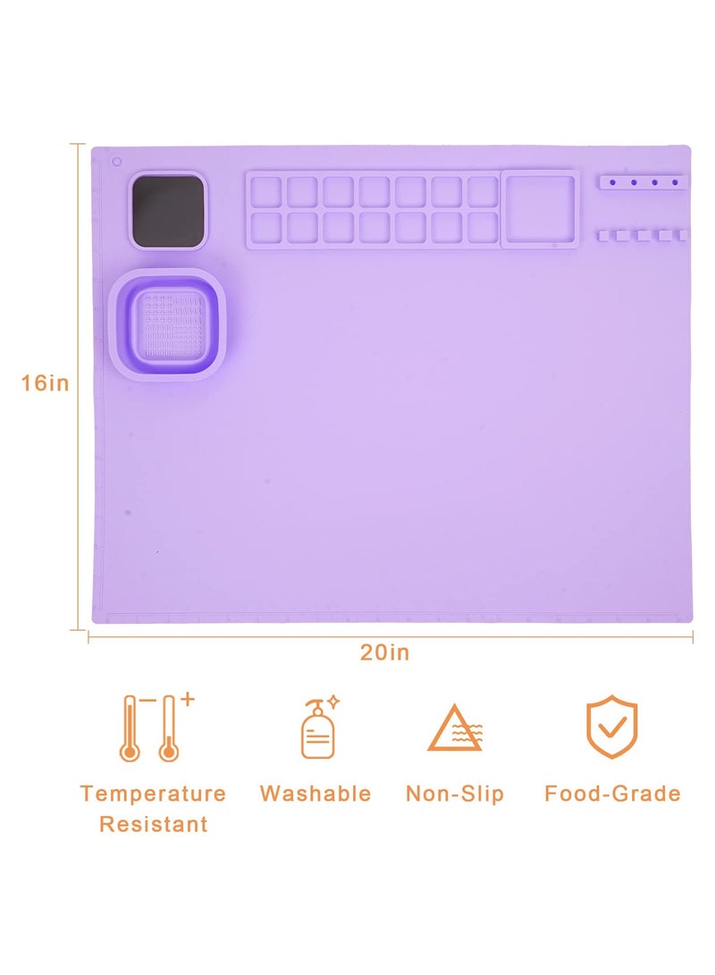 Silicone Craft Mat, Nonslip Silicon Mat for Painting 20x16 Inches Silicon Mat with Magnetic Detachable Cleaning Cup for Painting Clay DIY Resin Play Doh (Purple) - Image 2