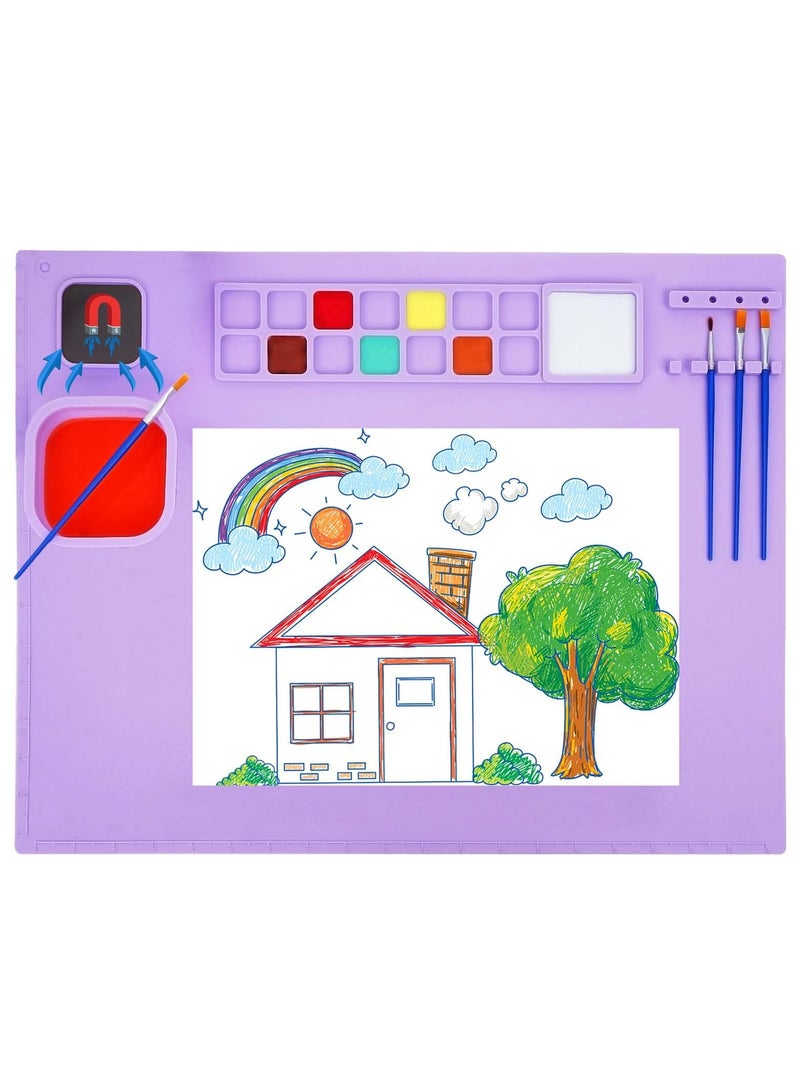 Silicone Craft Mat, Nonslip Silicon Mat for Painting 20x16 Inches Silicon Mat with Magnetic Detachable Cleaning Cup for Painting Clay DIY Resin Play Doh (Purple) - Image 1
