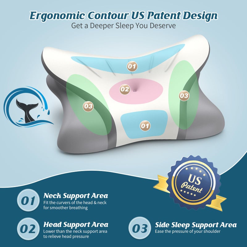 HAMYODO Cervical Neck Pillow for Pain Relief, Bed Pillows for Sleeping, Ergonomic Cooling Pillow, Orthopedic Contour Pillow for Side Back Stomach Sleepers,Neck Support Memory Foam Pillows with Pillow Covers - Image 4