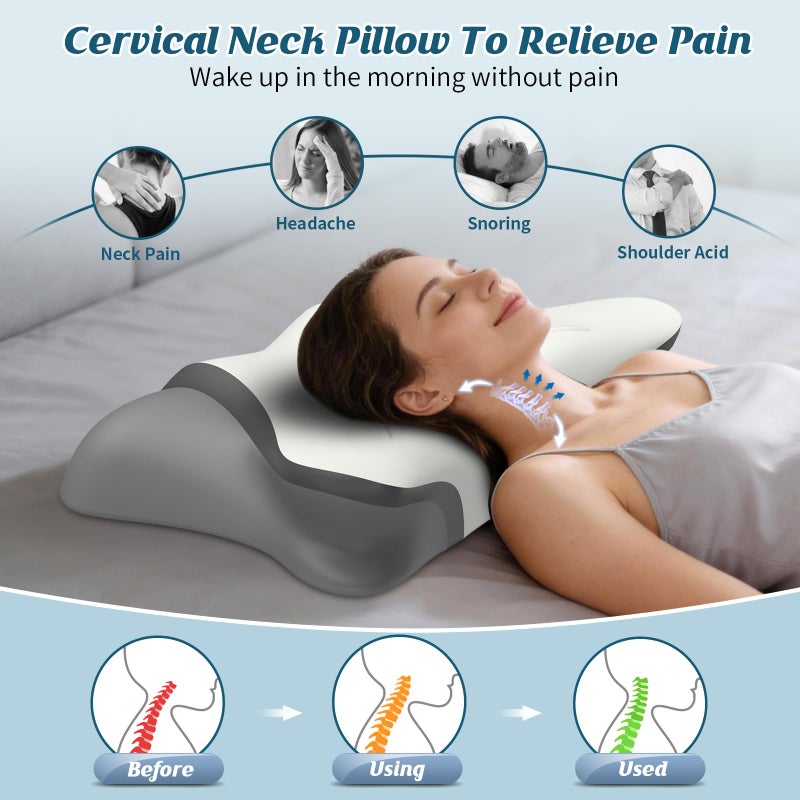 HAMYODO Cervical Neck Pillow for Pain Relief, Bed Pillows for Sleeping, Ergonomic Cooling Pillow, Orthopedic Contour Pillow for Side Back Stomach Sleepers,Neck Support Memory Foam Pillows with Pillow Covers - Image 2