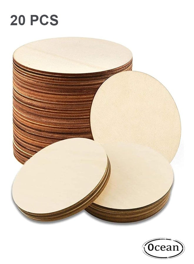 جي أس مقطعات أقراص مستديرة غير منتهية ببوصة، دوائر خشبية مستديرة فارغة للأعمال اليدوية اليدوية، الطلاء، التلوين، صناعة الواقيات، الزينة المنزلية (20 قطعة) - Image 1