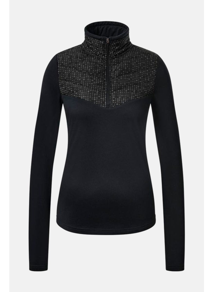 Tchibo Women Mock Neck Half Zipper Textured Sweatshirt, Black  - Image 2