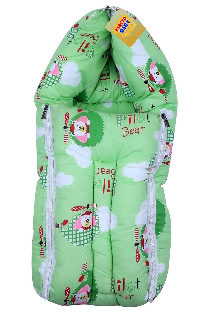 Fareto New Born Baby 3 in 1 Sleeping Bag Cum Baby BedCarry BagBaby Wrapper06 Months Green - Image 1