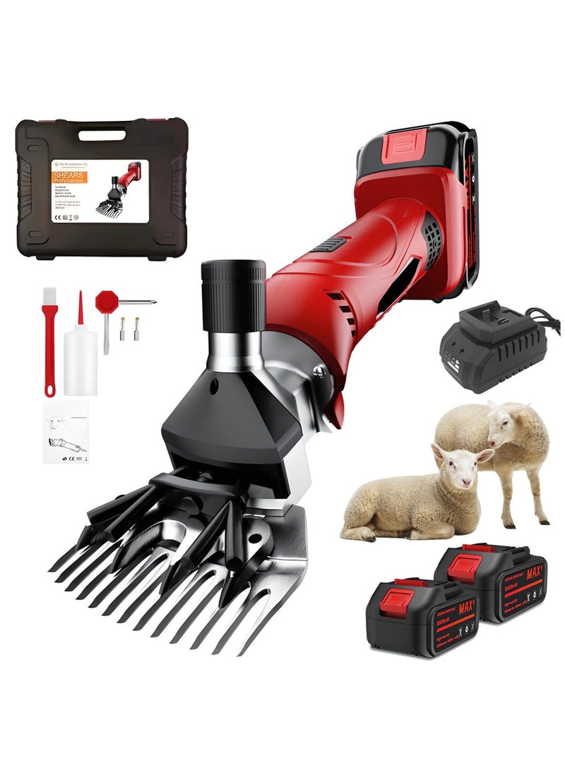 WALALLA Electric Cordless Sheep Shears, 500W Sheep Shearing Clippers with 2 Batteries, 6 Gears Speed Adjustable, Stainless Steel Detachable Blade, Farm Sheep Wool Shearing Clipper for Sheep Goat red - Image 1