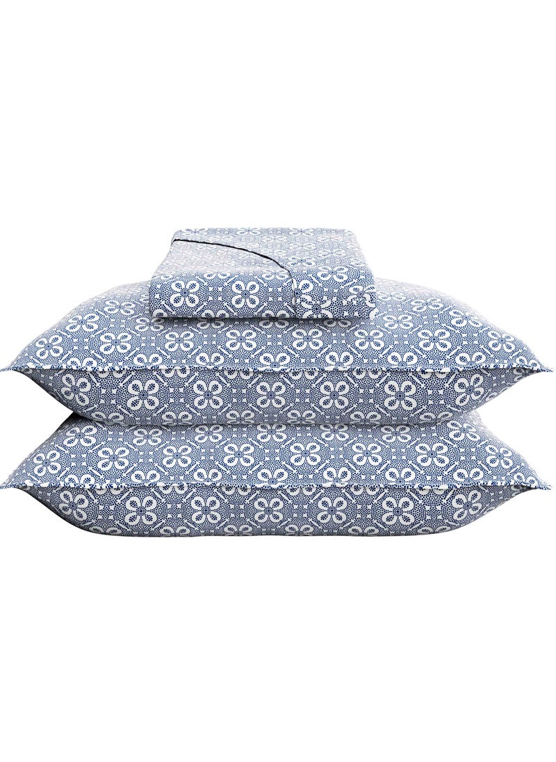 Color Sense Print 1 Fitted Sheet + 2 Pillow Cases Queen Cotton Blue 200x160cm  - Image 4