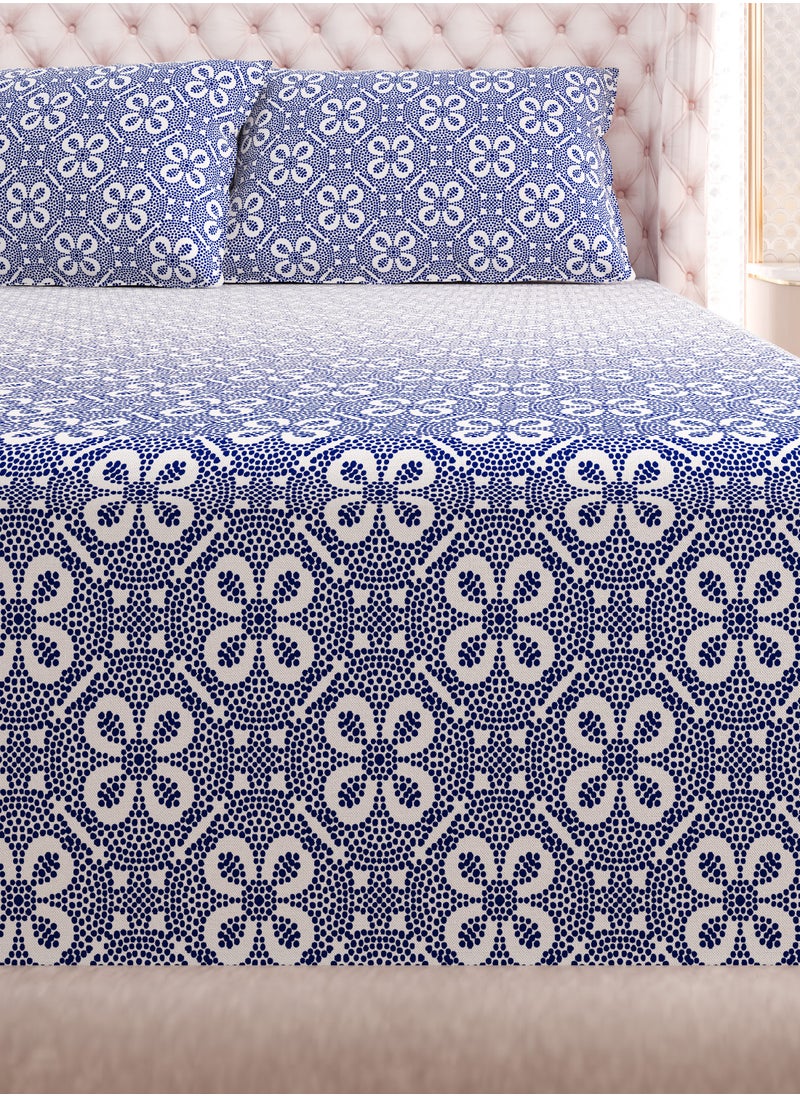 Color Sense Print 1 Fitted Sheet + 2 Pillow Cases Queen Cotton Blue 200x160cm  - Image 3