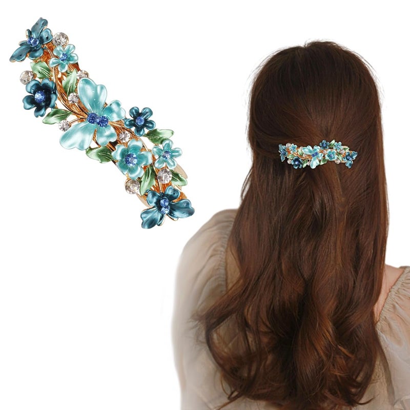 M'AYCREATE MAYCREATE Barrette Hair Clips For Women Stylish Latest Flower Spring Hair Clip Luxurious Metal Crystal Hair Barrettes Accessories Ponytail Holder For Daily Party Mothers Day Gift, Blue - Image 1