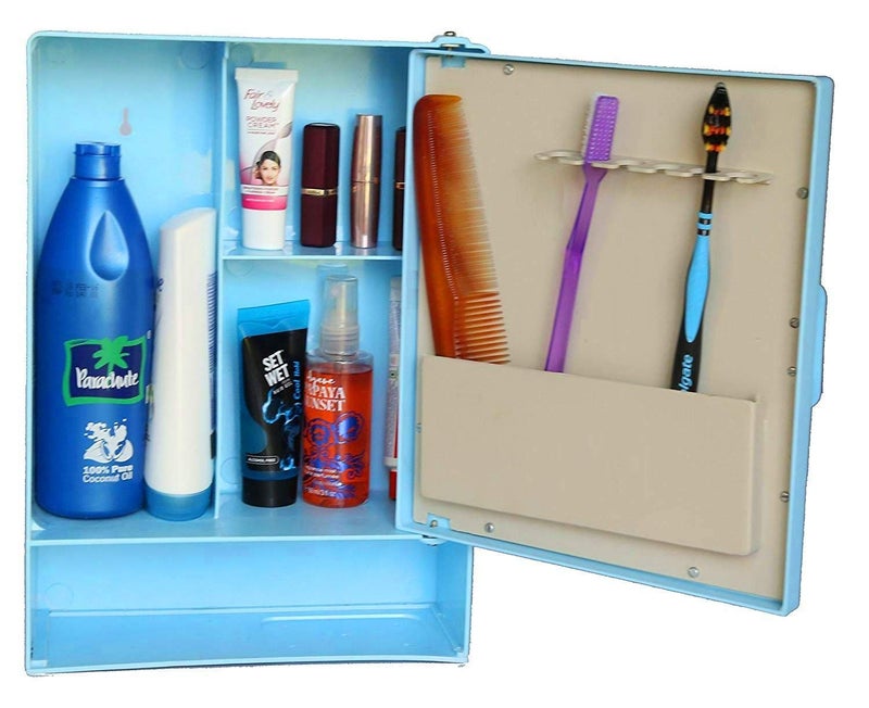 Maskey Size 16 x 12 x 4 Inches Medium Designer Multiuse Virgin Plastic StorageMedicineBathroom Mirror Cabinet with Shelf for Home and Corporate Use Bluey - Image 3