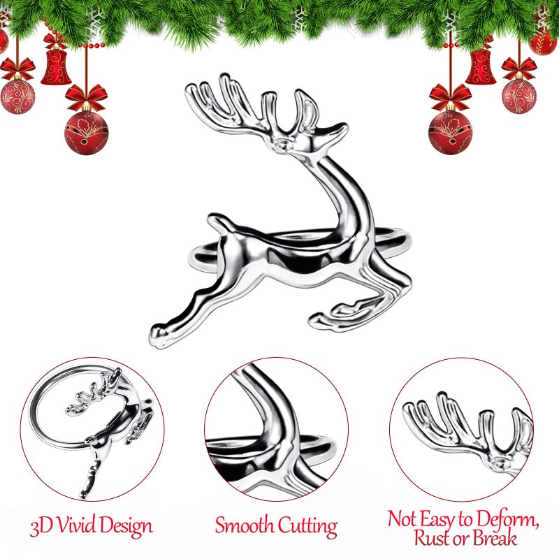 Legigo Set of 8 Christmas Deer Napkin Rings Set- Sliver Deer Xmas Napkin Ring Holders for Cloth Napkins, Christmas Holiday Party Dinner Table Decoration - Image 3