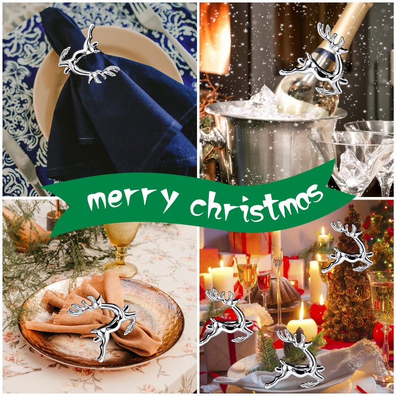 Legigo Set of 8 Christmas Deer Napkin Rings Set- Sliver Deer Xmas Napkin Ring Holders for Cloth Napkins, Christmas Holiday Party Dinner Table Decoration - Image 5