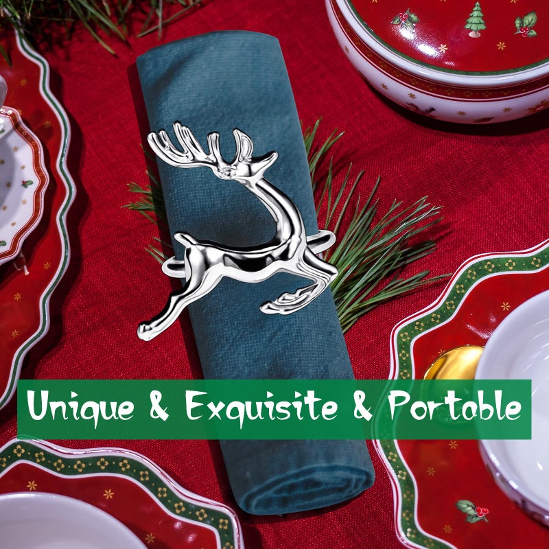 Legigo Set of 8 Christmas Deer Napkin Rings Set- Sliver Deer Xmas Napkin Ring Holders for Cloth Napkins, Christmas Holiday Party Dinner Table Decoration - Image 4