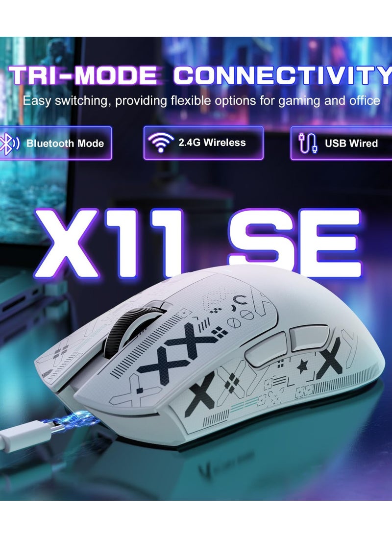 Attack Shark X11SE Ultra-Light Wireless Gaming Mouse, Tri-Mode-2.4G/USB-C Wired/BT, PixArt PAW3311 Gaming Sensor, 22KDPI, 5 Programmable Buttons for Laptop, PC, Mac Gamer (White&Sticker)  - Image 2