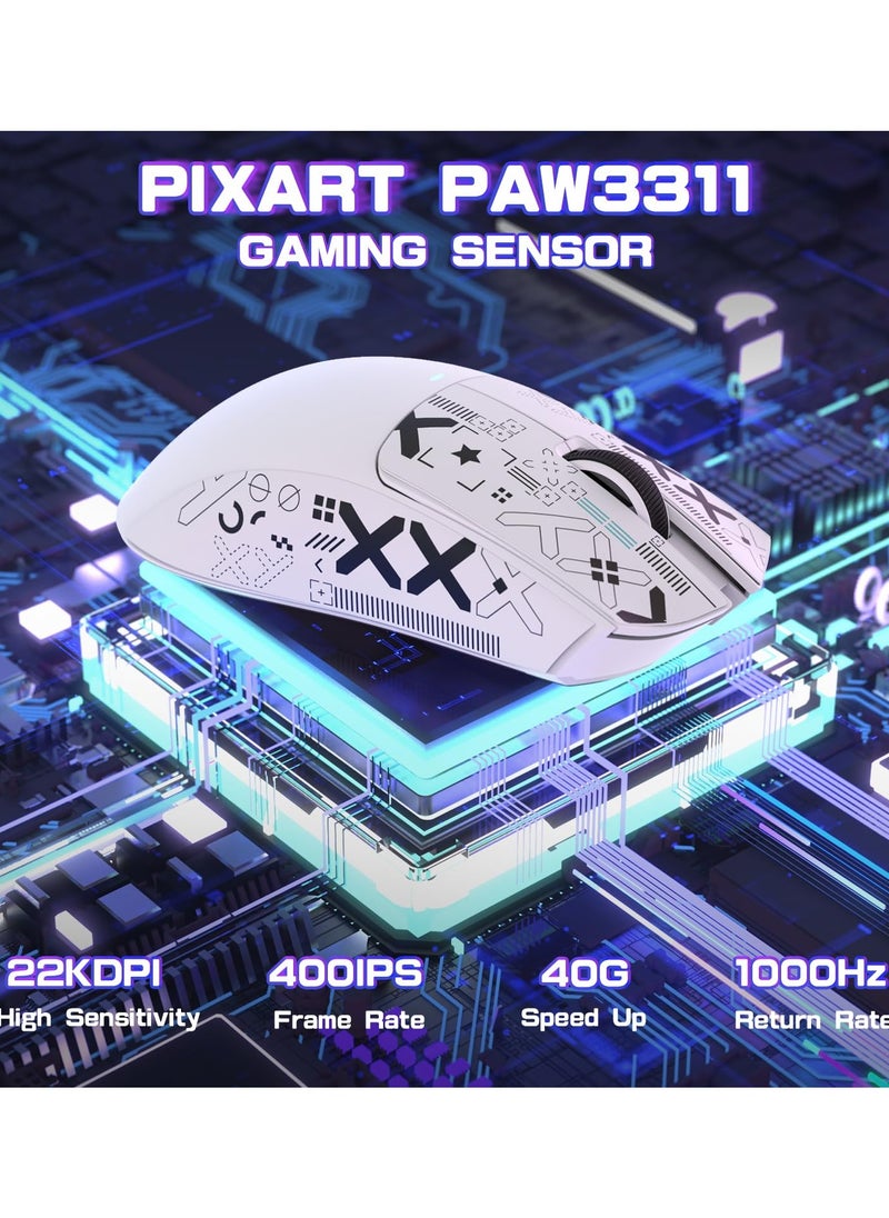 Attack Shark X11SE Ultra-Light Wireless Gaming Mouse, Tri-Mode-2.4G/USB-C Wired/BT, PixArt PAW3311 Gaming Sensor, 22KDPI, 5 Programmable Buttons for Laptop, PC, Mac Gamer (White&Sticker)  - Image 4