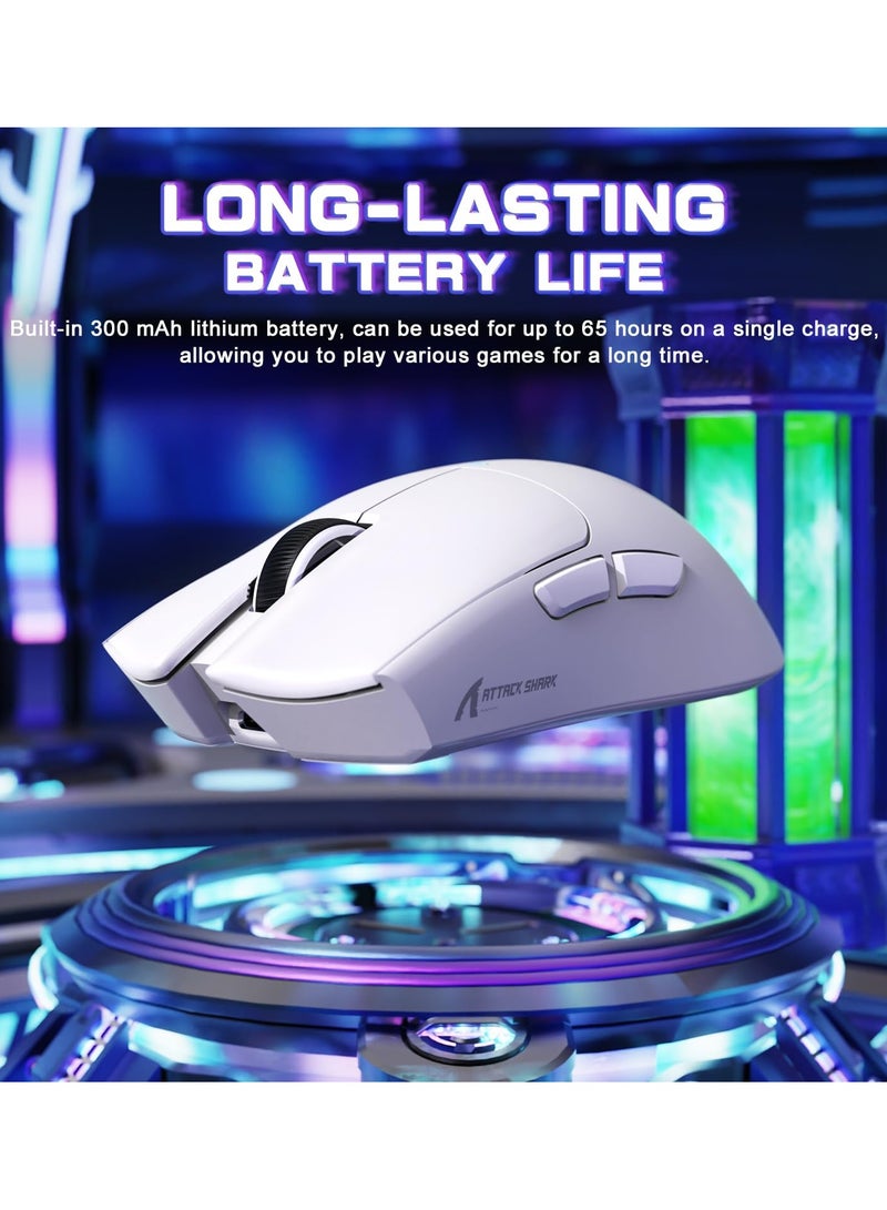 هجوم القرش ماوس ألعاب لاسلكي فائق الخفة X11SE، ثلاثي الأوضاع - 2.4 جيجاهرتز/USB-C سلكي/بلوتوث، مستشعر ألعاب PixArt PAW3311، 22 كيلو نقطة في البوصة، 5 أزرار قابلة للبرمجة لأجهزة الكمبيوتر المحمولة والكمبيوتر الشخصي وماك (أبيض وملصق) - Image 5