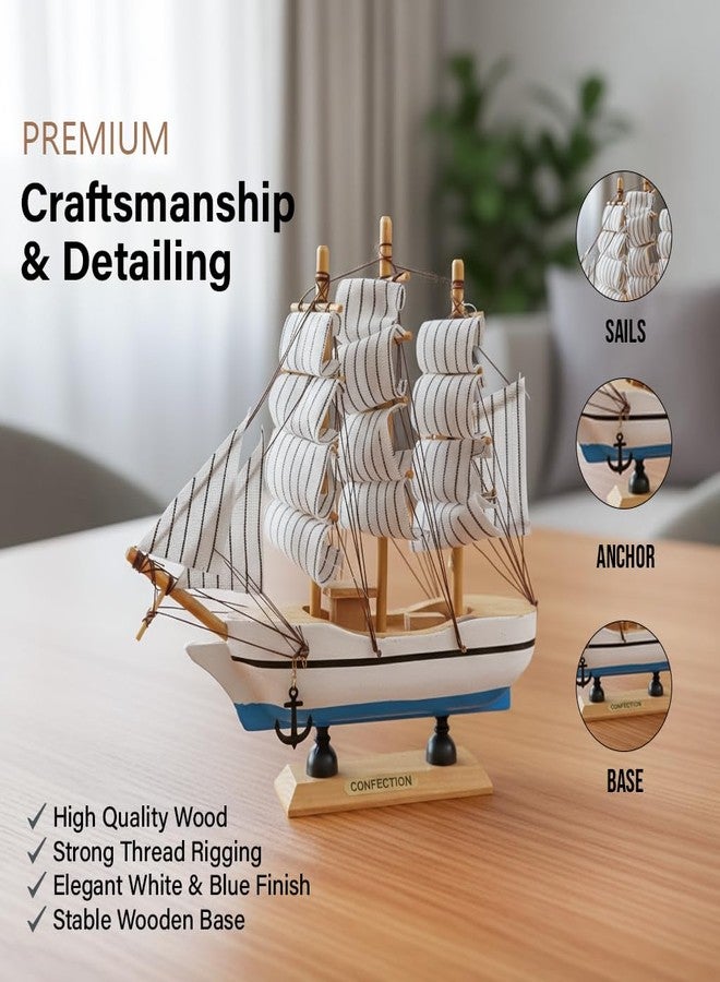 ZAICUS Wooden Sailing Ship Model Showpiece for Home Decor - Vintage Boat Ship Decoration for Living Room, Office Desk Table Decorative Gift Item - Image 2
