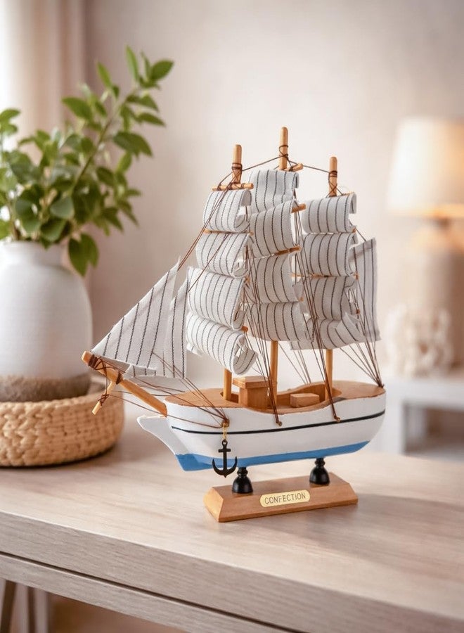 ZAICUS Wooden Sailing Ship Model Showpiece for Home Decor - Vintage Boat Ship Decoration for Living Room, Office Desk Table Decorative Gift Item - Image 1