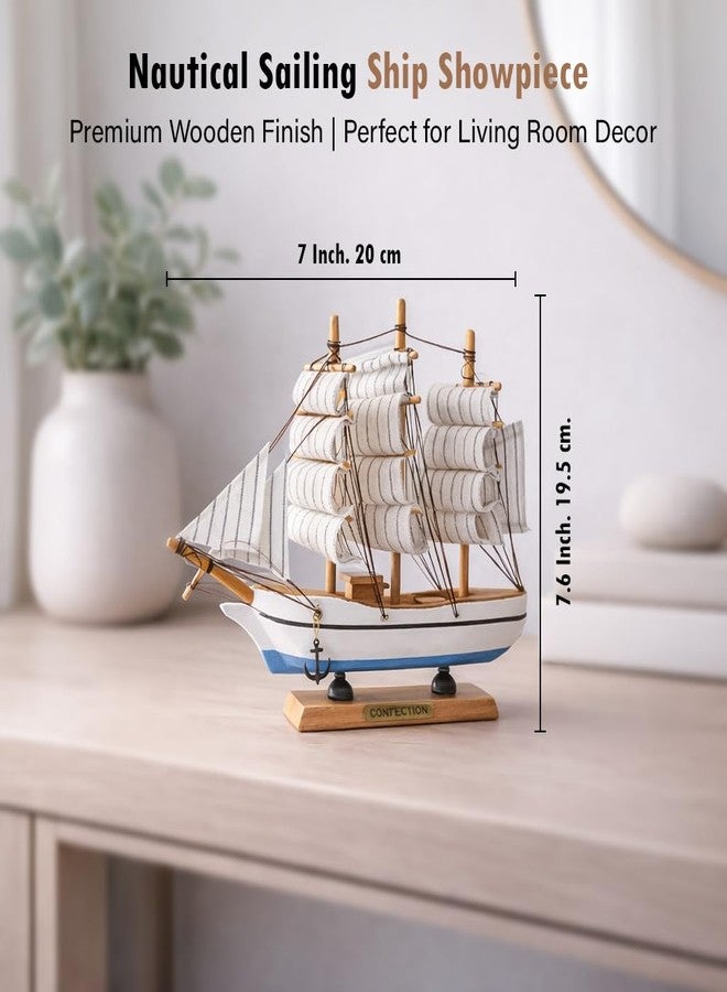 ZAICUS Wooden Sailing Ship Model Showpiece for Home Decor - Vintage Boat Ship Decoration for Living Room, Office Desk Table Decorative Gift Item - Image 3