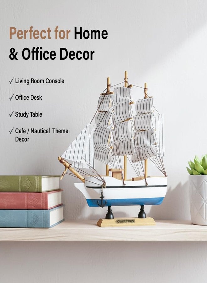 ZAICUS Wooden Sailing Ship Model Showpiece for Home Decor - Vintage Boat Ship Decoration for Living Room, Office Desk Table Decorative Gift Item - Image 4